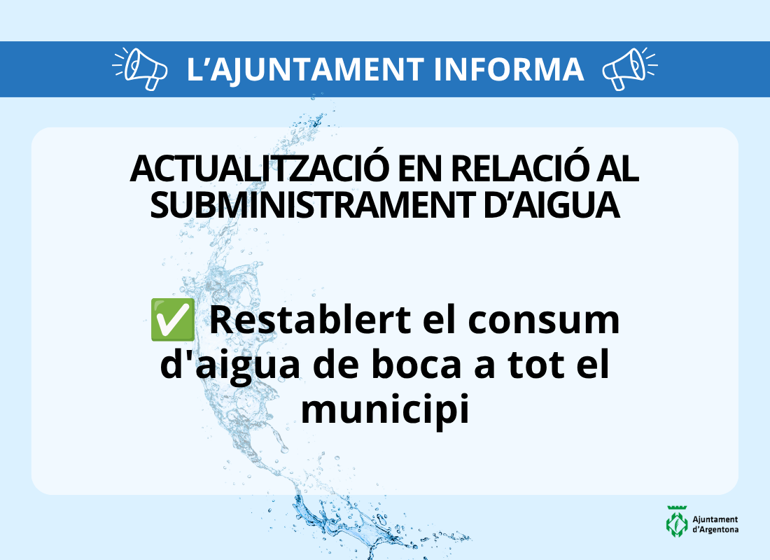 Servei aigua boca reestablert octubre